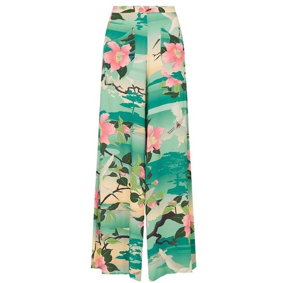 Flowy Wide Leg PANTS Nightingale Teal Floral - Picture 5 of 7